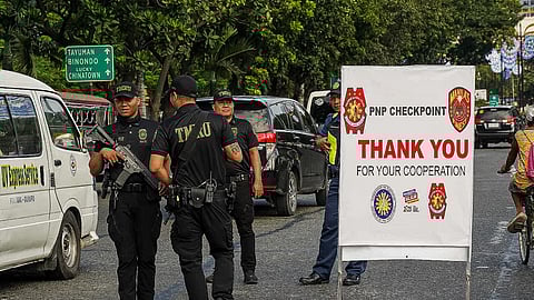 Members of the Philippine National Police have set up checkpoints along the Kartilya ng Katipunan in Manila on Sunday as the election period has kicked off following the announcement of the Commission on Elections.