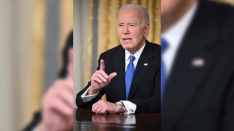 US President Joe Biden delivers his farewell address to the nation from the Oval Office of the White House on 15 January 2025 in Washington, DC.