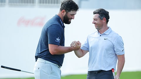 All eyes will be on Jon Rahm (left) and Rory McIlroy when they collide in a high-profile encounter in the Hero Dubai Desert Classic at the Emirates Golf Club in Dubai.