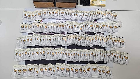 Makati Police seized 101 pieces of self-sealing plastic in white, black, and yellow labeled "Pop! Carts," each containing one disposable vape cartridge with suspected marijuana or cannabis oil, with an estimated value of P1,393,000.