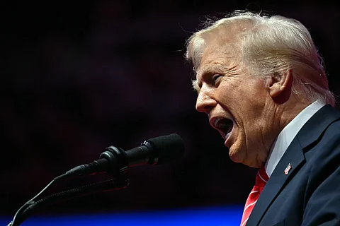 US President-elect Donald Trump speaks at a MAGA victory rally at Capital One Arena in Washington, DC, one day ahead of his inauguration ceremony.