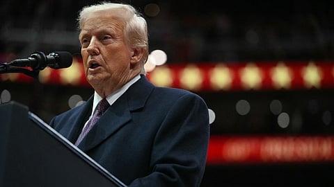US President Donald Trump speaks during the inaugural parade inside Capital One Arena, in Washington, DC, on 20 January 2025.