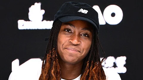 USA's Coco Gauff speaks at a press conference following her women's singles quarterfinal match against Spain's Paula Badosa on day ten of the Australian Open tennis tournament in Melbourne on 21 January 2025.