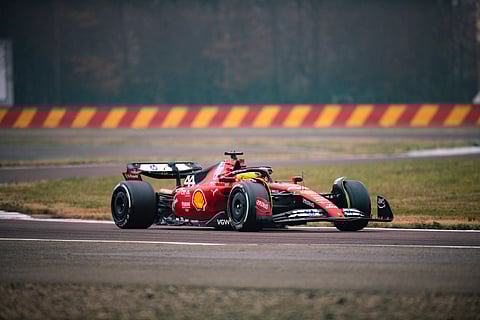 Lewis Hamilton drives a Ferrari Formula One car for the first time after the seven-time world champion took to the track at the team’s test circuit.