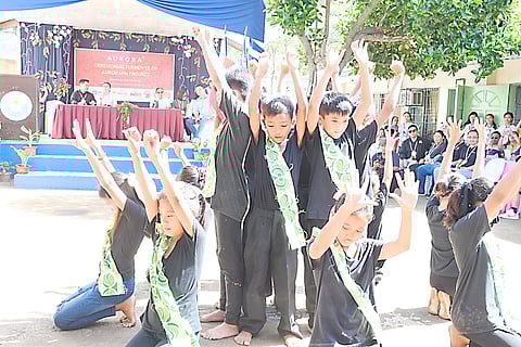 STUDENTS of Pangan-an Elementary School perform during the turnover ceremony for the solar power system donated by the Aboitiz InfraCapital Cebu Airport Corporation through the Aboitiz Foundation on 22 January in Lapu-Lapu City, Cebu.