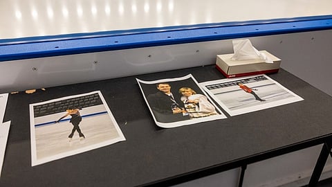 Photographs of aircraft crash victims from The Skating Club of Boston displayed on 30 January 2025 in Norwood, Massachusetts.