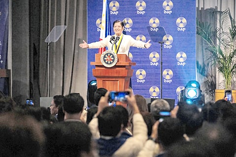 Welcome to gov’t President Ferdinand R. Marcos Jr. reaches out to public servants during the One DAP Graduation Ceremony of the Development Academy of the Philippines at PICC, Pasay City. The event, themed ‘Galing at Husay: Lingkod ng Bayan tungo sa Bagong Pilipinas,’ honors DAP scholars who have completed rigorous training to enhance national progress and governance. Graduates earned master’s degrees in Public Management, Development Management, and Productivity and Quality Management.