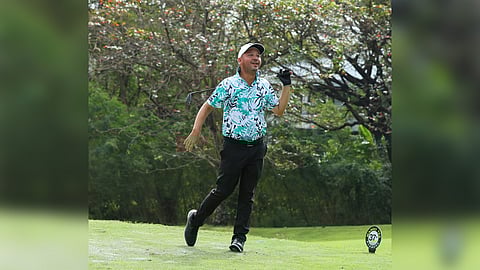 King Stehmeier tees off at No. 12 during Day 4 of the 37th Mango Tee Invitational on Tuesday at the Alabang Country Club. Stehmeier and partner, Erik Escalona, shot a combined 131 to trail overall gross leaders John Baron Garcia and David Serdenia.