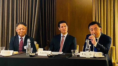Japan cargo giant Mitsu OSK Lines (MOL) expressed preference for Filipino crews during a briefing led by (from left) Yasunori Takamatsu, chief country representative for the Philippines, MOL; Jesse Ho Maxwell of Magsaysay Maritime Corp. and MOL corporate communications director York Ishibe.
