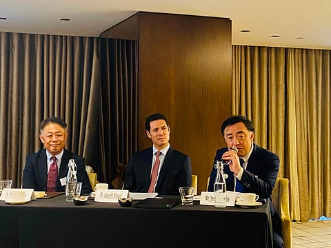 (L-R) Mitsu O.S.K. Lines, Ltd. chief country representative for the Philippines Yasunori Takamatsu, Magsaysay Maritime Corporation CEO Jesse Ho Maxwell, and MOL corporate communications director York Ishibe.