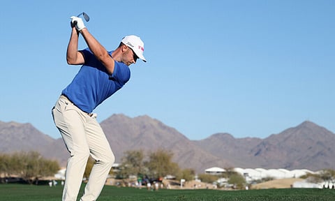 American Wyndham Clark plays the 15th hole on the way to the first-round lead in the US PGA Tour Phoenix Open
