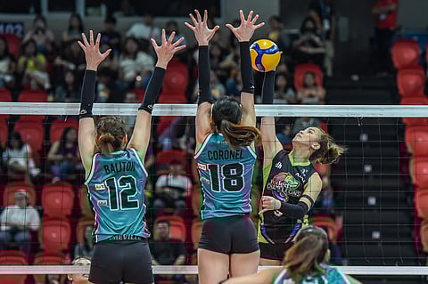 EJ Laure delivers the telling hits to help Nxled break out of a slump with a 25-20, 19-25, 25-14, 25-23 win over Galeries Tower on Saturday in the PVL All-Filipino Conference at the Philsports Arena in Pasig.