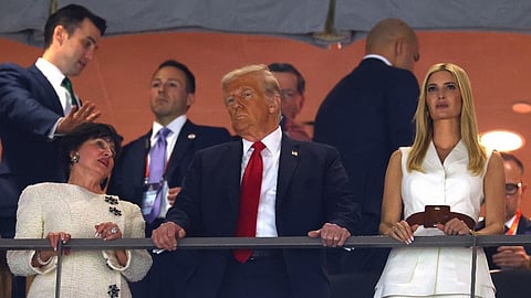 New Orleans Saints owner Gayle Benson, U.S. President Donald Trump, and Ivanka Trump look on during Super Bowl LIX at Caesars Superdome on February 09, 2025 in New Orleans, Louisiana.