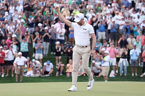 THOMAS Detry celebrates after sealing a masterful victory to win his first PGA Tour title at the Phoenix Open on Sunday.
