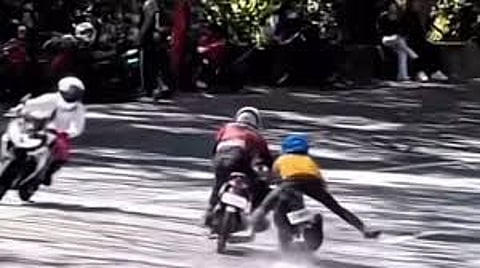 SCREENGRAB of the fatal Marilaque motorcycle stunt shows the daredevilish antics of the two men.