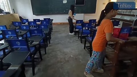 (FILE) Parents and students help teachers prepare classrooms at Betty Go Belmonte Elementary School in Quezon City on Saturday, 3 August 2024, just days before the school’s opening on 5 August. This assistance comes in the wake of Super Typhoon Carina, which necessitated additional time for rehabilitation and clean-up