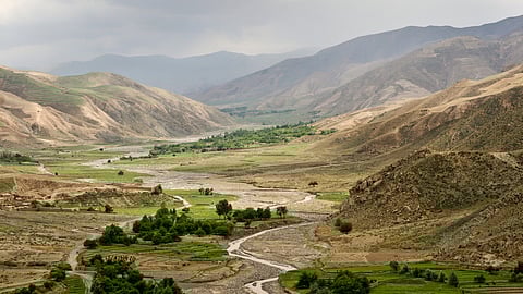 Kunduz River valley in Afghanistan, rural section.