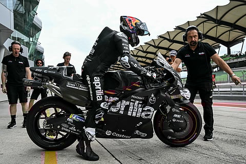 Jorge Martin prepares to ride during the first day of the 2025 MotoGP pre-season test at the Sepang International Circuit.