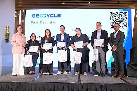From left: Chief Sustainability Officer Jill Ramos together with Atty. Ivy Joyce De Pedro of EMB Central Office, Ms. Christle David of EMB 3, Mr. Zed Avecilla of PARMS, Engr. Athalie Reyes of PCX, and George T. Cheung of SM-GUNN Environmental Company