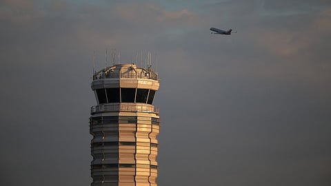 The air traffic control tower after the American Airlines crash at the Reagan National Airport on 3 February 2025 in Arlington, Virginia. An American Airlines flight from Wichita, Kansas collided midair with a military Black Hawk helicopter while on approach to Ronald Reagan Washington National Airport on 29 January 2025 outside of Washington, DC.