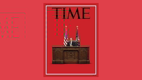 The latest cover of TIME magazine depicts Elon Musk sitting behind the Resolute Desk.