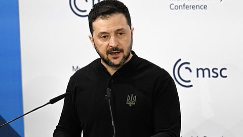 Ukrainian President Volodymyr Zelensky delivers a speech during the 61st Munich Security Conference (MSC) in Munich, southern Germany on 15 February 2025.