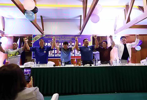 The Partido Pederal ng Maharlika (PPM) candidates and their representatives during a press conference held at Club Filipino, Saturday, 15 February.