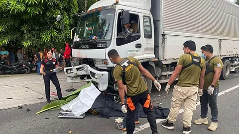 The driver of the truck who surrendered to the police said he tried to apply the truck’s brake but the motorcycle slammed head on into the front of the vehicle.