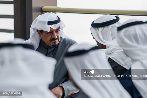 LOOK: Provided by the UAE Presidential Court shows UAE President Sheikh Mohamed bin Zayed al-Nahyan (2R) meeting with Prime Minister of Kuwait Sheikh Ahmad Abdullah Al Ahmad Al Sabah during the World Government Summit in Dubai on February 12, 2025.