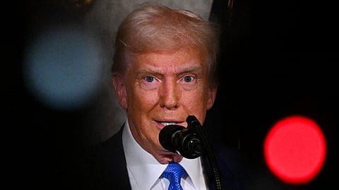 US President Donald Trump speaks during signing of executive orders at his Mar-a-Lago resort in Palm Beach, Florida, on 18 February 2025.