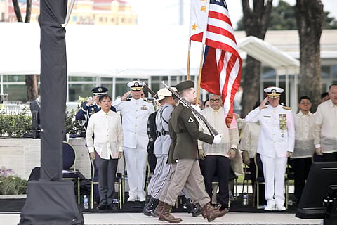 PRESIDENT Ferdinand Marcos Jr. marks the 80th anniversary of the Liberation of Manila at the American Cemetery and Memorial in Taguig City on Saturday. He is joined by US Ambassador to the Philippines MaryKay L. Carlson, US Indo-Pacific Command Admiral Samuel J. Paparo, and American Battle Monuments Commission Secretary Charles K. Djou.