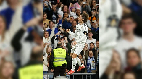 LUKA Modric celebrates after scoring a goal that lifted Real Madrid to a 2-0 win over Girona in La Liga.