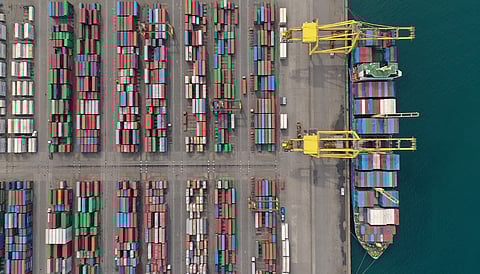 An aerial view of containers lined up at the Mindanao Container Terminal in Cagayan de Oro.