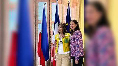 Senator Loren Legarda (left) and French Ambassador Marie Fontanel at the launching of the #100DayMobilizationOcean campaign and commemoration of the 10th anniversary of the Manila Call to Action on Climate Change that paved way to the Paris Agreement in 2015.