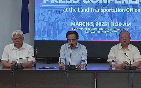 Transportation Secretary Vivencio Dizon, along with fellow transportation officials, hold media briefing to address a viral enforcement issue in Panglao, Bohol.