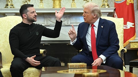 US President Donald Trump and Ukraine's President Volodymyr Zelensky meet in the Oval Office of the White House in Washington, DC, 28 February 2025.
