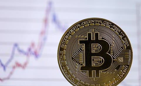 The photo shows a physical imitation of a Bitcoin in Dortmund, western Germany, on 27 January 2020.