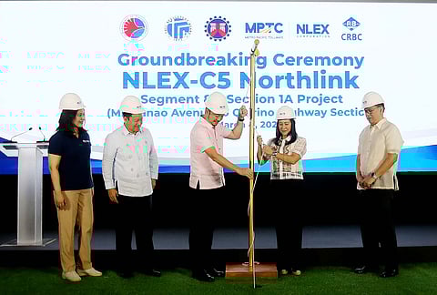 NLEX OIC and CFO Maria Theresa Wells, Metro Pacific Tollways Corp. CFO Luis Renon, Valenzuela City Mayor Wes Gatchalian, Quezon City Mayor Joy Belmonte, and Metro Pacific Tollways Corp. president and CEO Jose Ma. Lim led the groundbreaking ceremony for the start of the construction of the P2.2-billion NLEX-C5 Northlink Section. Officials from the Toll Regulatory Board, the Department of Public Works and Highways and the Department of Housing and Human Settlements-National Housing Corporation were likewise present at the event.