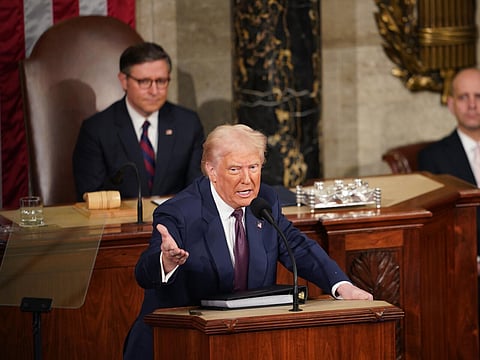 US President Donald Trump speaks during an address to a joint session of Congress at the US Capitol