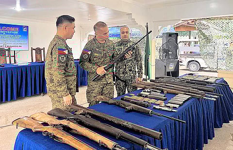 Seventeen loose firearms, including rifles, pistols and rocket-propelled grenade launchers, are surrendered to military authorities in Pikit, North Cotabato after soldiers of the 40th Infantry Battalion intensified their campaign in collaboration with various government agencies.