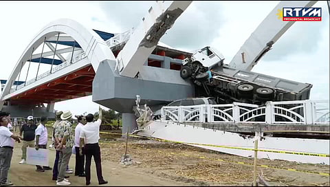 President Ferdinand Marcos Jr., inspects the collapsed Cabagan-Sta. Maria bridge in Isabela province on Thursday, 6 March 2025.