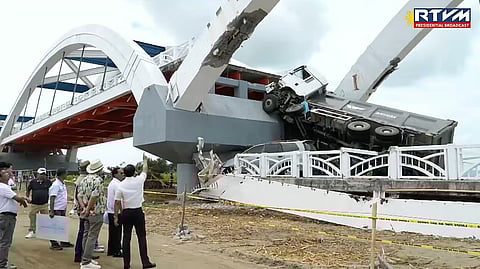 President Ferdinand Marcos Jr., inspects the collapsed Cabagan-Sta. Maria bridge in Isabela province on Thursday, 6 March 2025.