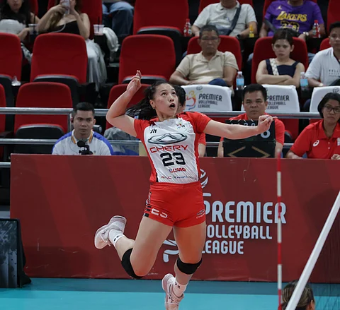 Shaya Adorador of Chery Tiggo rises to the occasion with 14 points in their 25-22, 26-24, 25-12 win over Nxled on Thursday in the Play-in phase of the PVL All-Filipino Conference.
