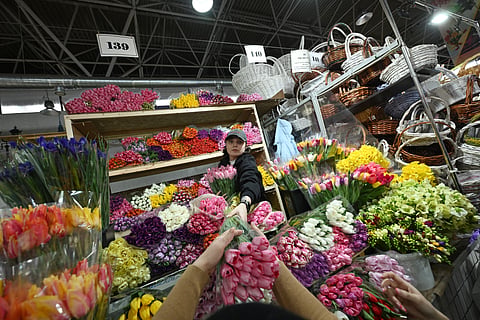 Women in full bloom Flowers sell briskly at a Moscow market on 7 March 2025 on International Women’s Day, an opportunity repeated throughout the globe.