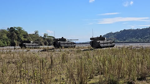 The Philippine Army on Friday, 7 March demonstrates the capability of its new Sabrah light tanks in Capas, Tarlac.