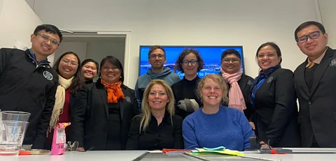 The UST team including assistant dean Mojica (fourth from left) with Dr. Kirsten Schraeyen (seated, left), Dr. Dorien Vandenborre (standing, sixth from left), Dr. Nele De Witte (seated, right), and Dr. Tom Van Daele (standing, fifth from left)