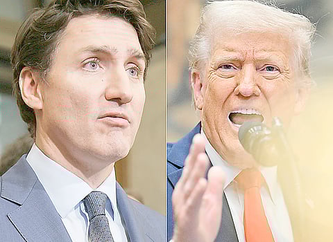 US President Donald Trump announces a one-month tariff deferral on auto imports from Mexico and Canada. Shown are: Canada’s Prime Minister Justin Trudeau and US President Donald Trump.