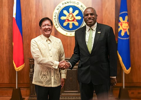 President Ferdinand "Bongbong" Marcos Jr. welcomes United Kingdom’s Secretary of State for Foreign, Commonwealth, and Development Affairs David Lammy in Malacañang Palace on Saturday, 8 March 2025.