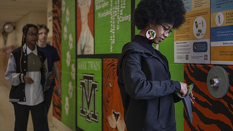 Students at Twain Middle School in Virginia must store their phones in magnetic pouches at the start of each day
