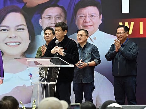Former president Rodrigo Roa Duterte with some of the senatorial candidates of PDP-Laban